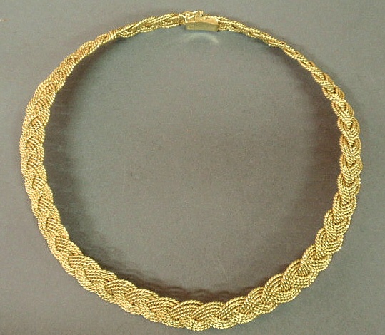 Gold braided choker necklace 18k yg