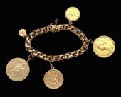 Gold coin charm bracelet, 18 k