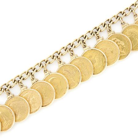 Gold Coin Charm Bracelet 	 