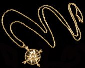 Gold Compass Pendant and Chain
