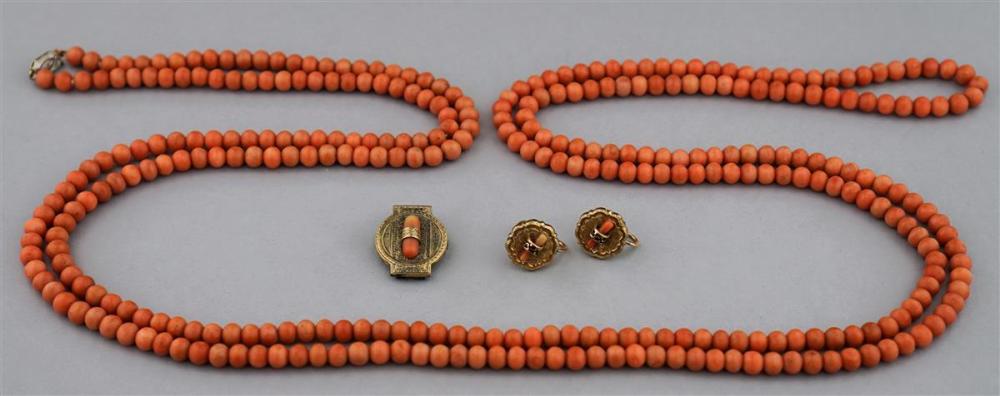 GOLD CORAL EARRINGS, MATCHING PIN
