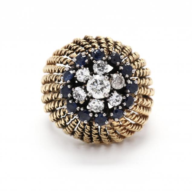 GOLD, DIAMOND, AND SAPPHIRE RING