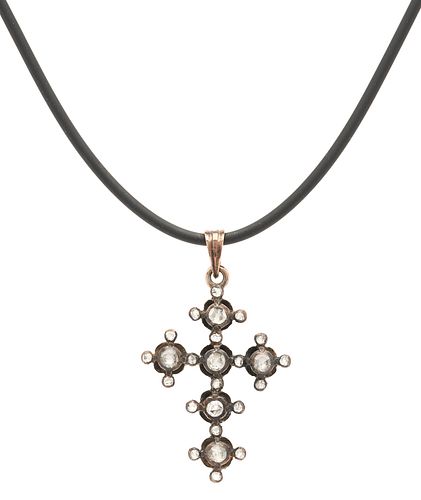 GOLD & DIAMOND CROSS PENDANT W/