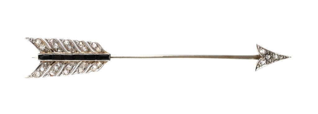 GOLD DIAMOND ONYX ARROW BROOCH