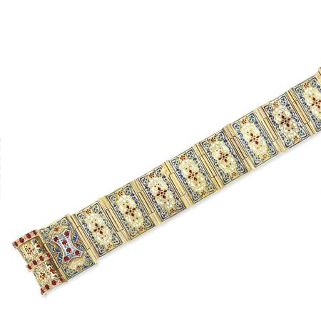 Gold, Enamel and Ruby Bracelet 	 