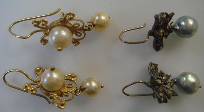 Gold-filled Pearl Earrings. Two