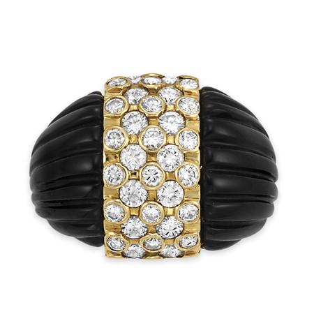 Gold, Fluted Black Onyx and Diamond