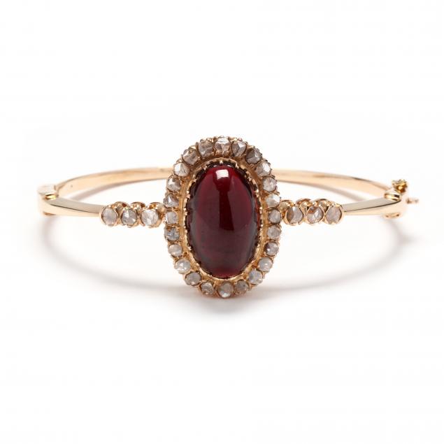 GOLD, GARNET, AND DIAMOND BANGLE