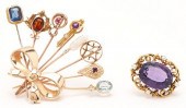 GOLD & GEMSTONE STICKPIN BROOC