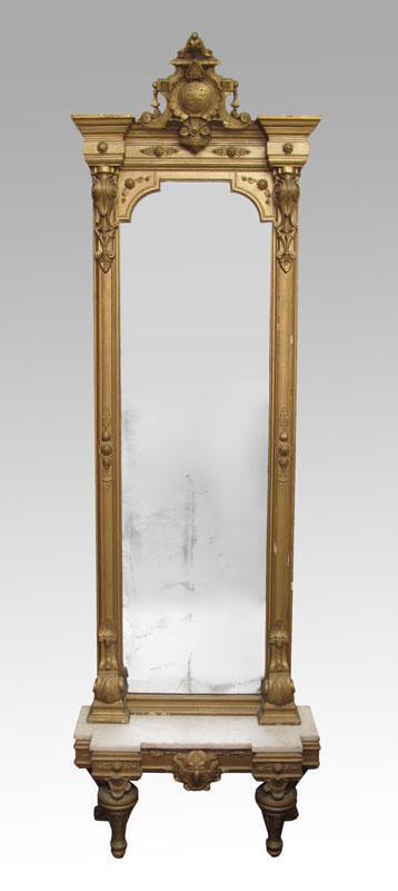 GOLD GILT PIER MIRROR ON MARBLE TOP