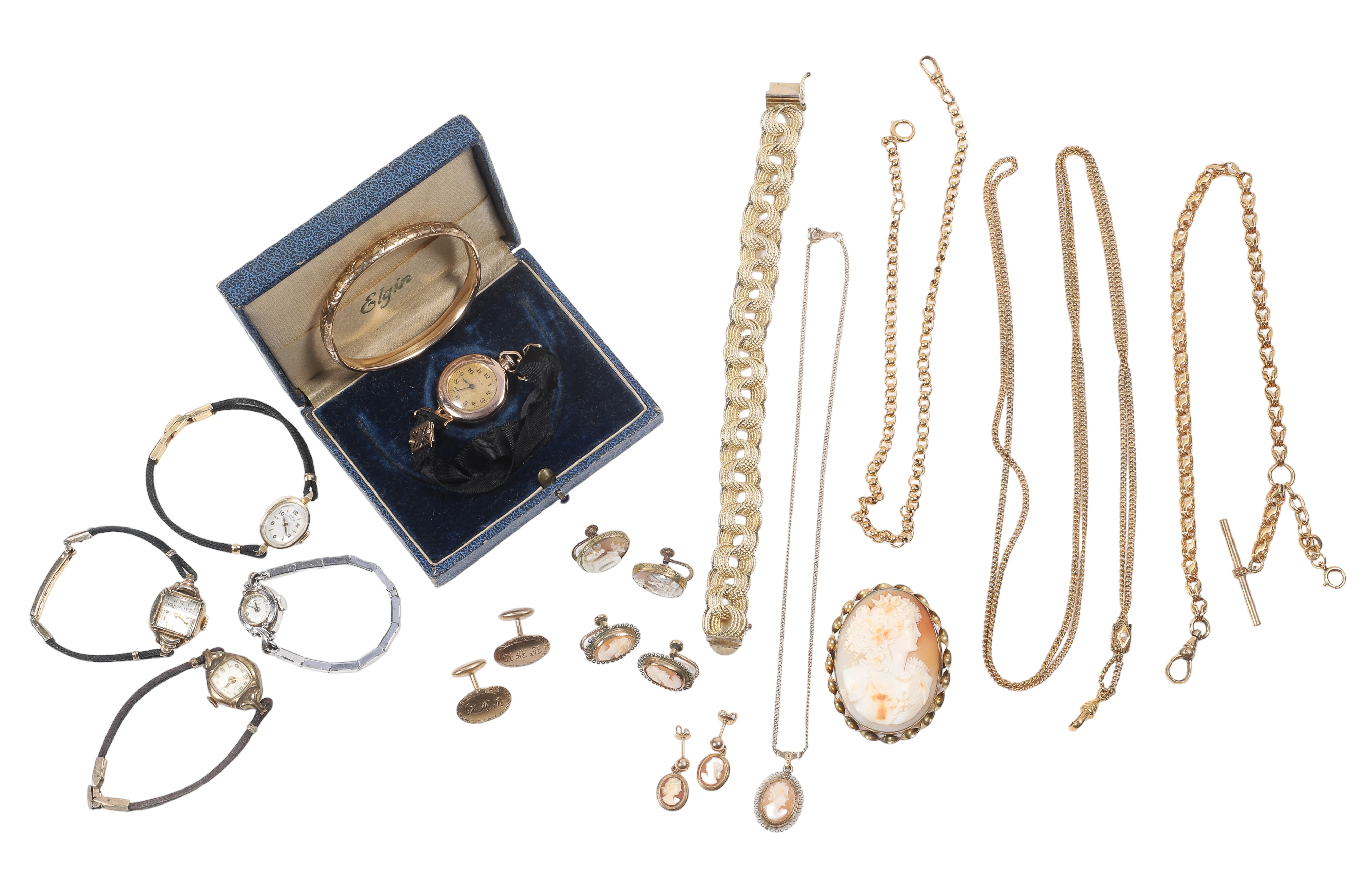 Gold, gold tone and cameo group