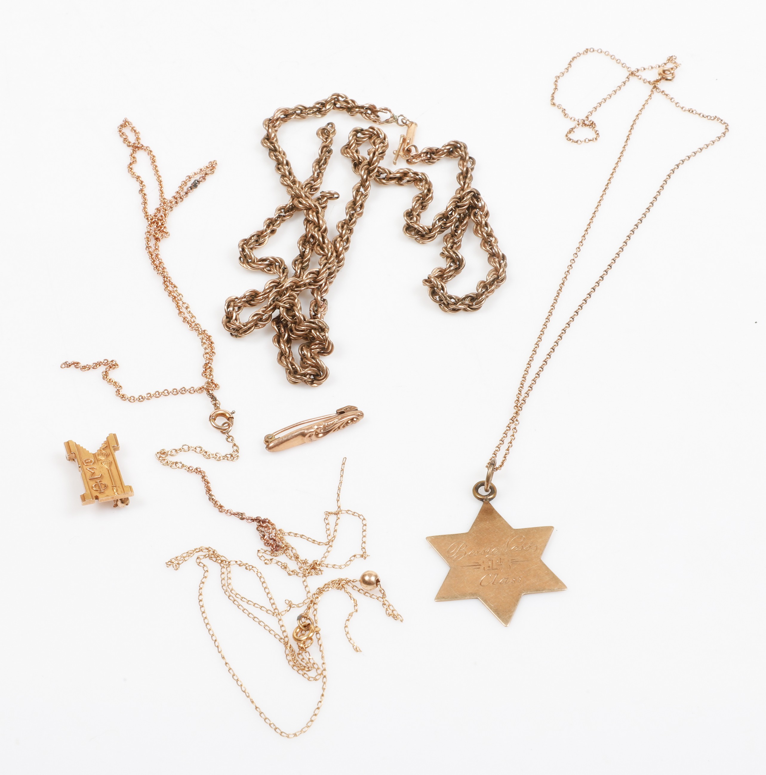 Gold grouping, charm, necklaces for