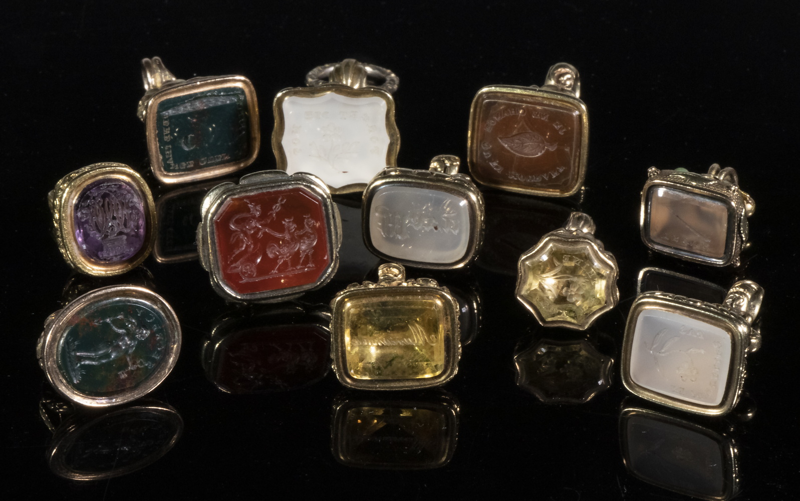 GOLD INTAGLIO WATCH FOBS Lot of