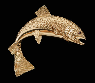 Gold Jumping Trout Pin 14 kt.