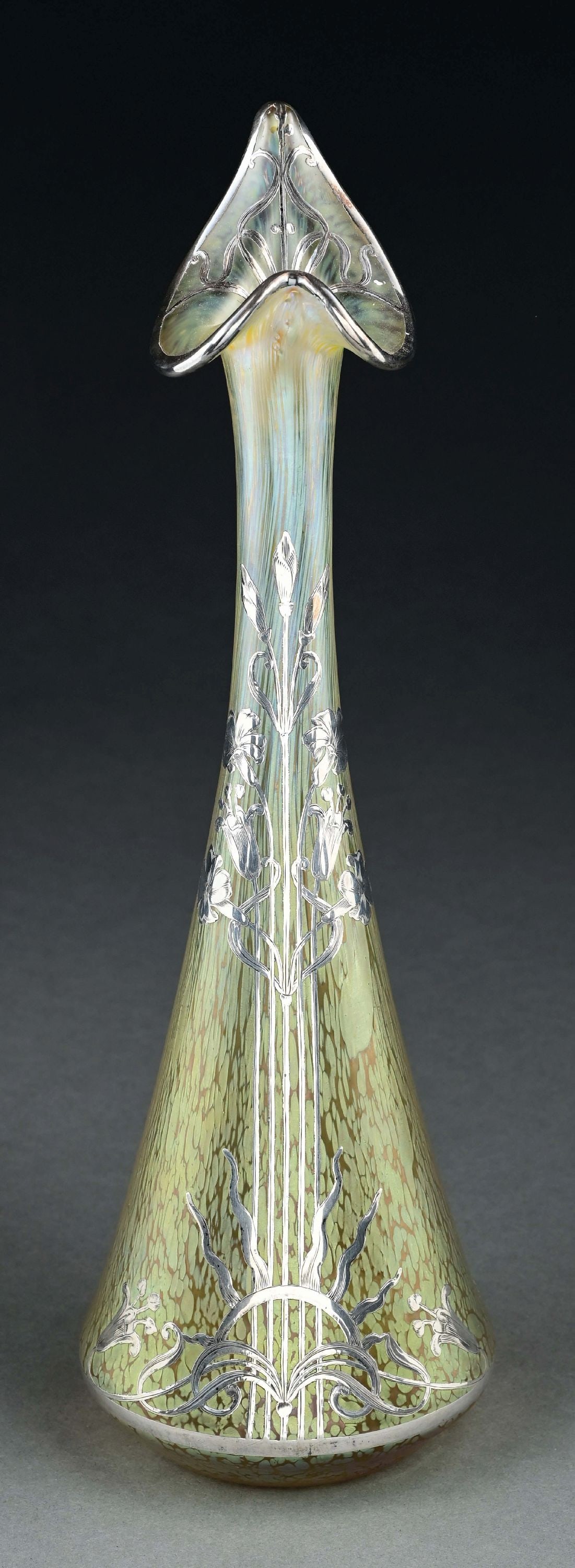 GOLD LOETZ PAPILLION VASE W/ SILVER
