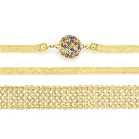 Gold Mesh Necklace with Gem-Set