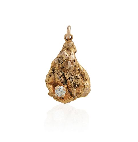 GOLD NUGGET PENDANT WITH DIAMOND, 6