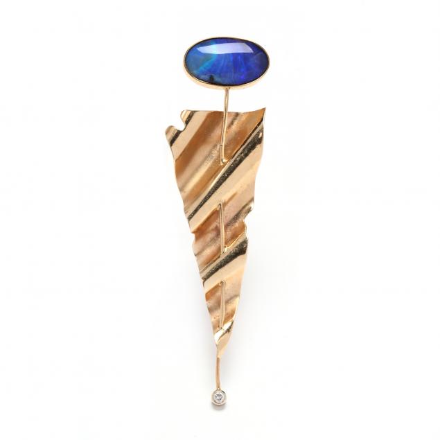 GOLD, OPAL, AND DIAMOND BROOCH,