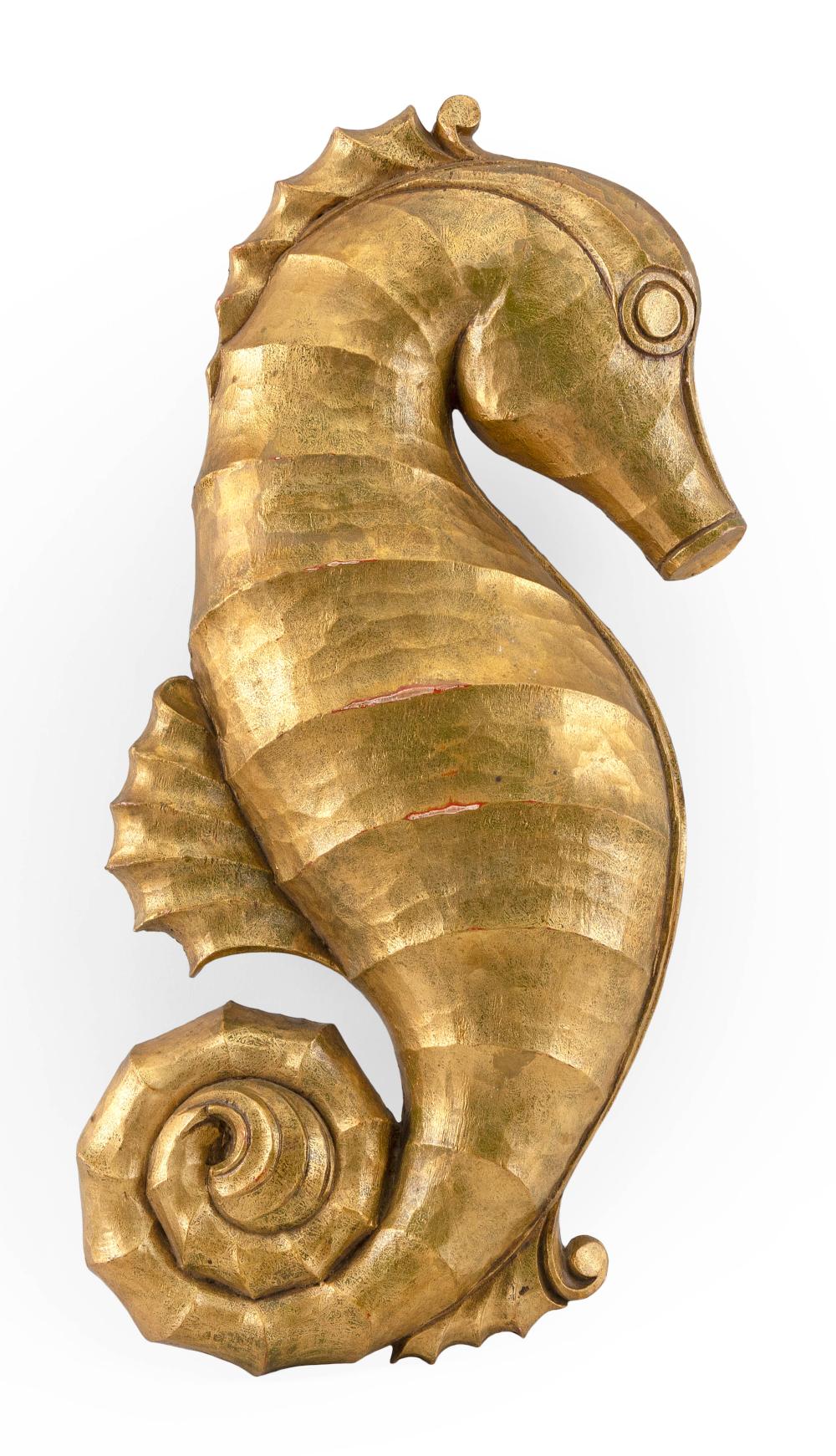 GOLD-PAINTED CARVED WOODEN SEAHORSE