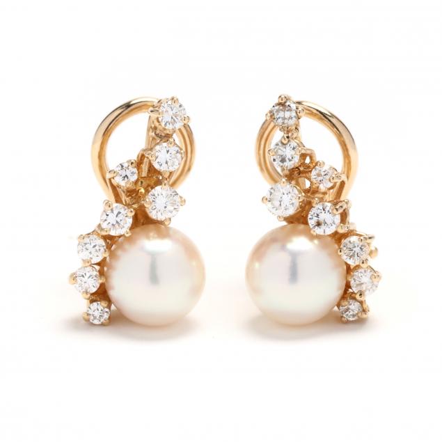 GOLD, PEARL, AND DIAMOND EARRINGS