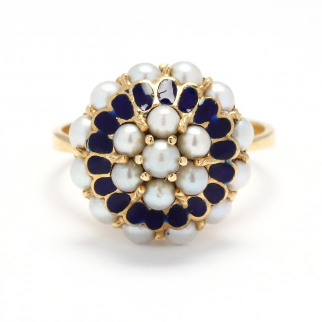 GOLD, PEARL, AND ENAMEL RING