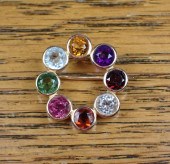 GOLD PIN WITH MULTI COLOR GEMS