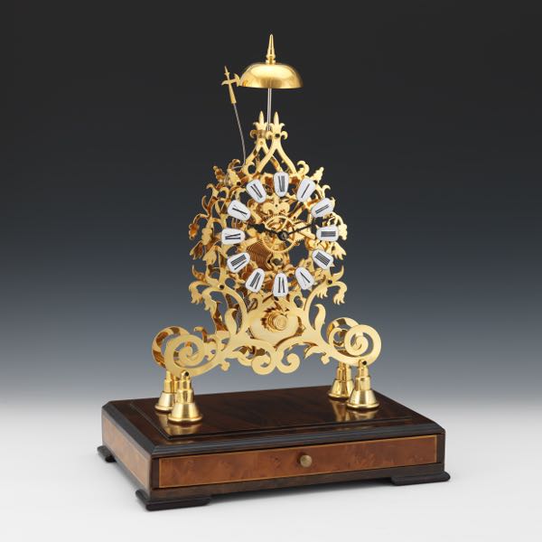 GOLD PLATED SKELETON CLOCK, 20TH