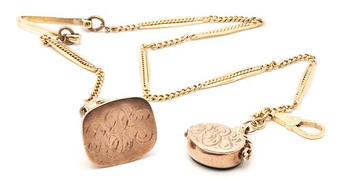 GOLD POCKET WATCH CHAIN WITH FOB