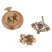 GOLD POCKET WATCH PENDANT & BR