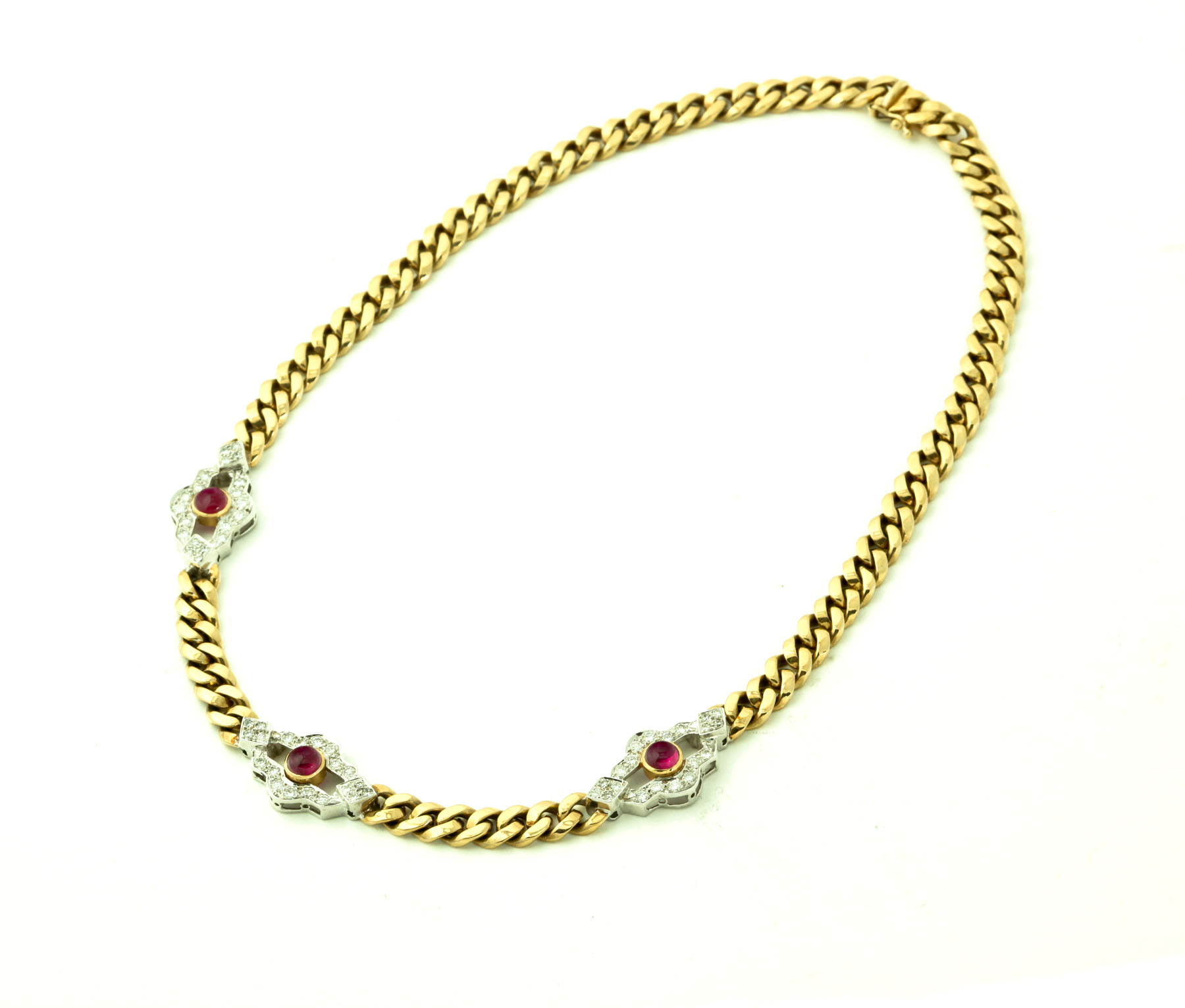 GOLD  RUBY AND DIAMOND NECKLACE. 