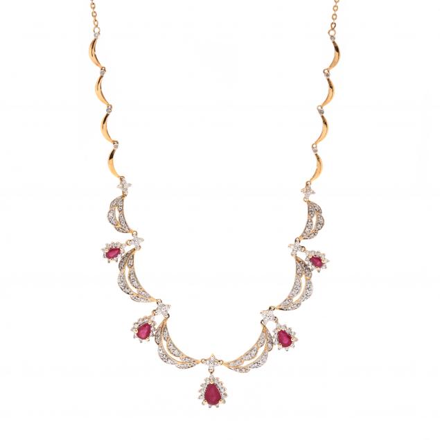GOLD, RUBY, AND DIAMOND NECKLACE