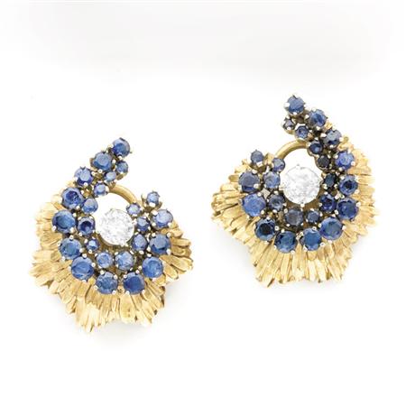 Gold, Sapphire and Diamond Earclips