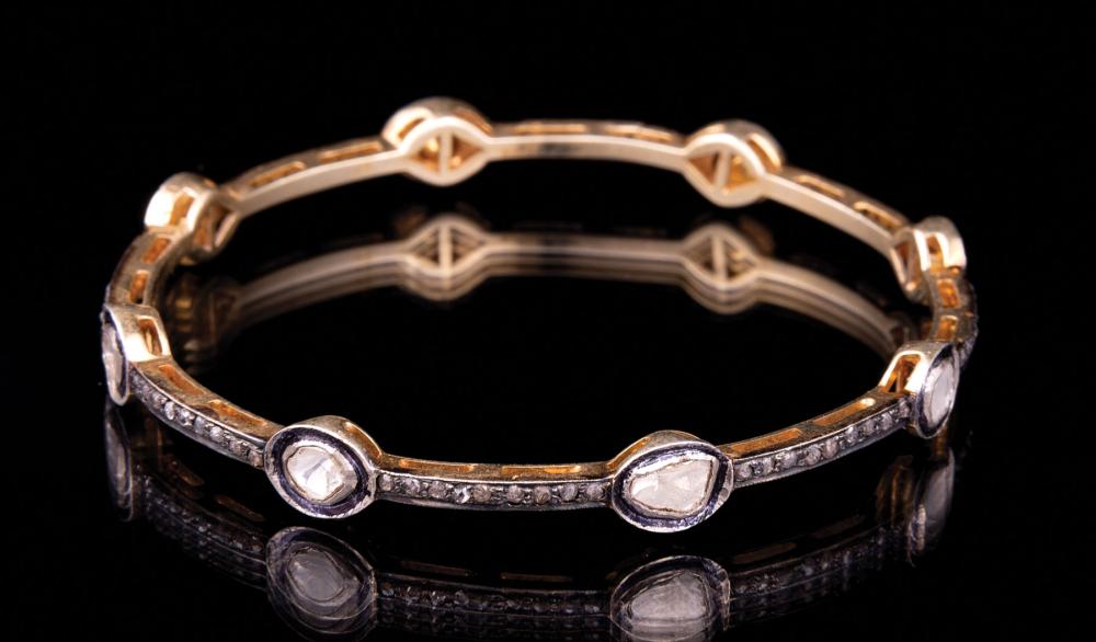 GOLD, SILVER AND DIAMOND BANGLE