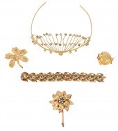 GOLD TONE 5PC JEWELRY GROUP: S