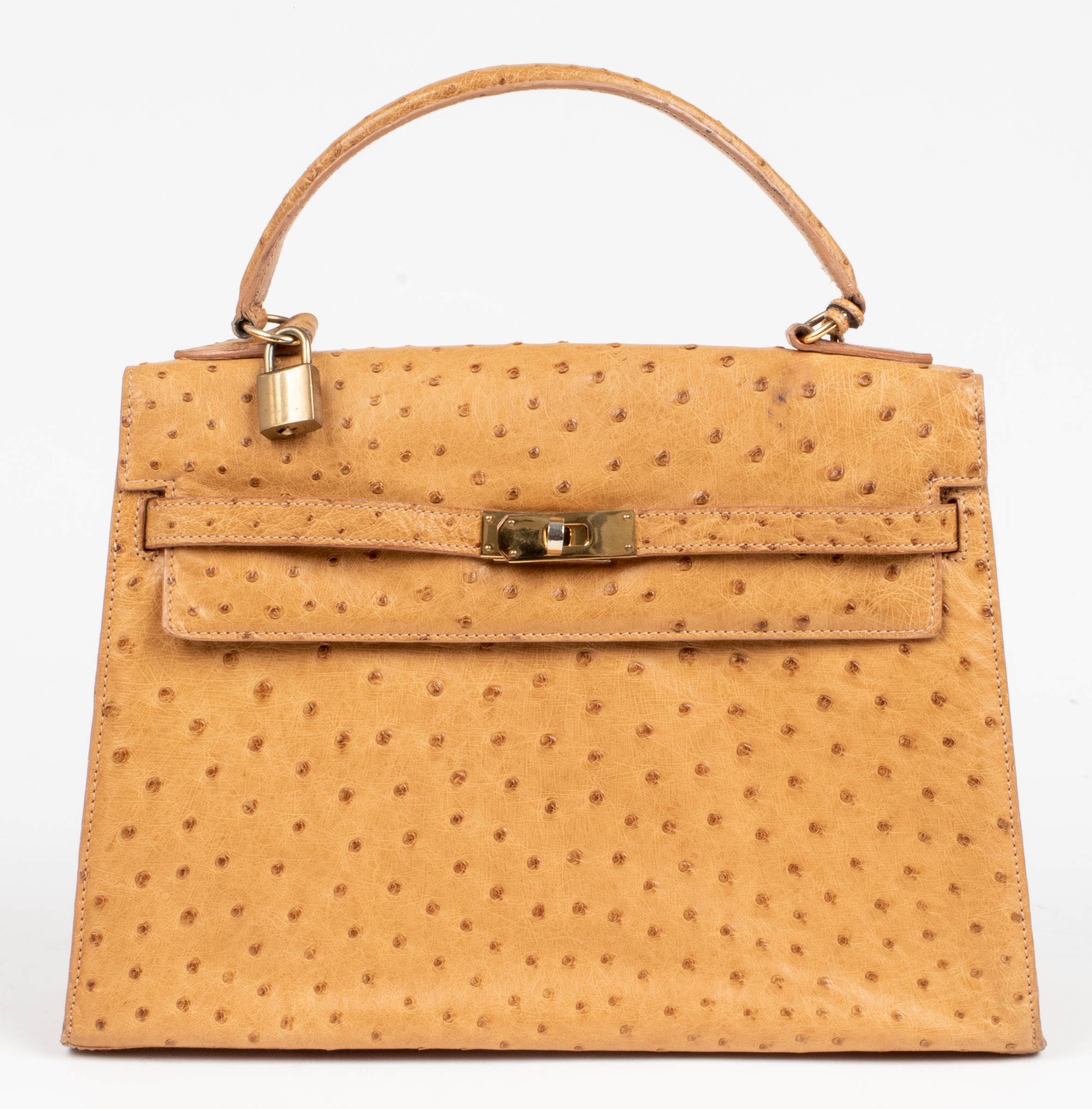GOLD-TONE OSTRICH SKIN 32CM HANDBAG