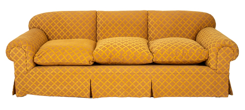 GOLD UPHOLSTERED THREE SEATER