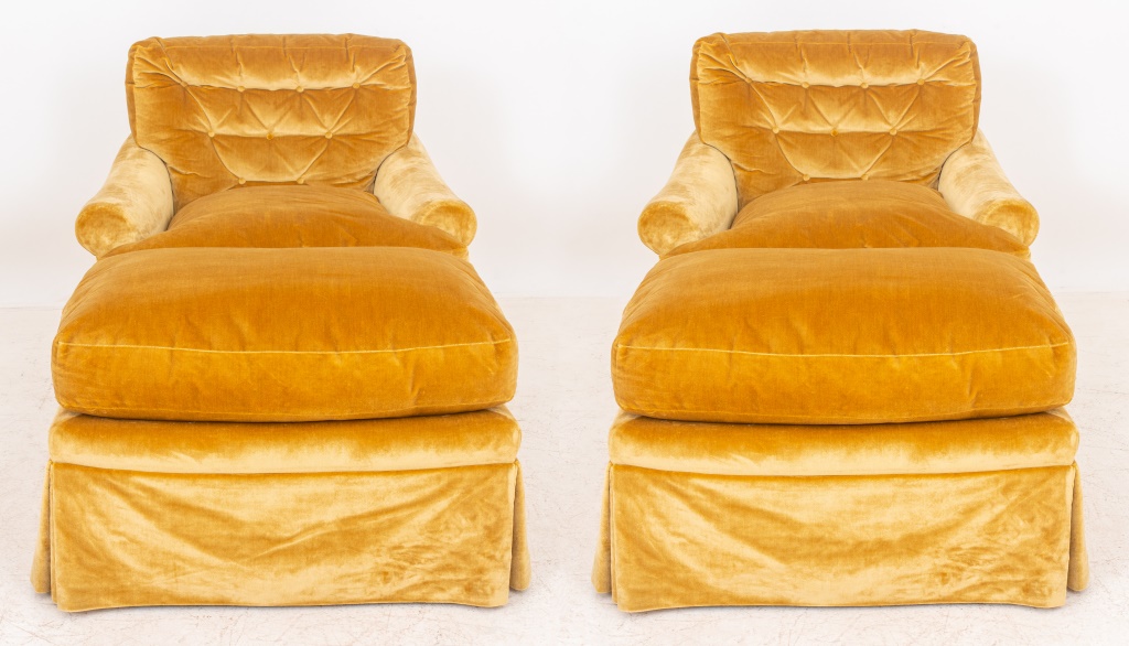 GOLD VELVET COVERED  ARM CHAIRS &