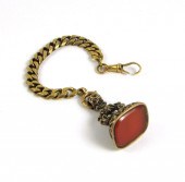 GOLD WATCH SEAL FOB AND CHAING