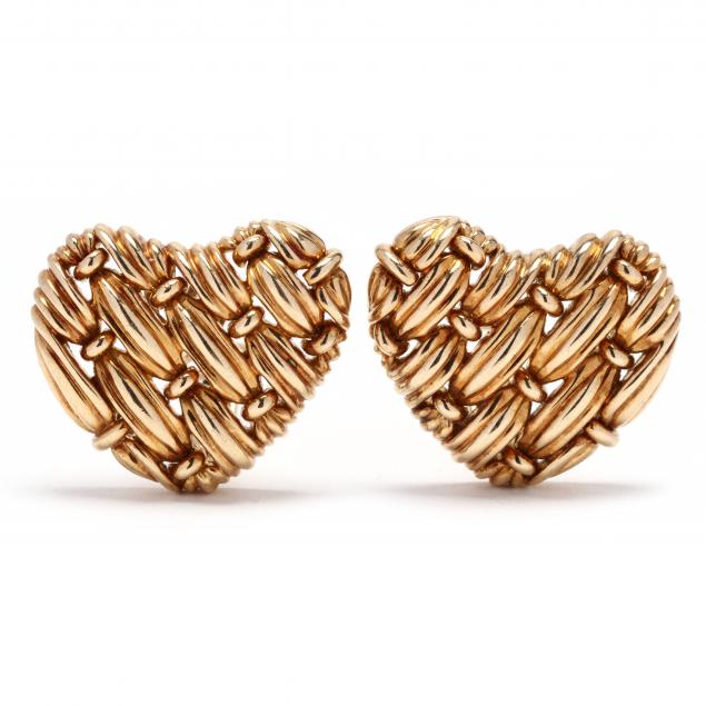 GOLD "WOVEN HEART" EARRINGS,