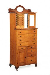 GOLDEN OAK ERA DENTAL CABINET.