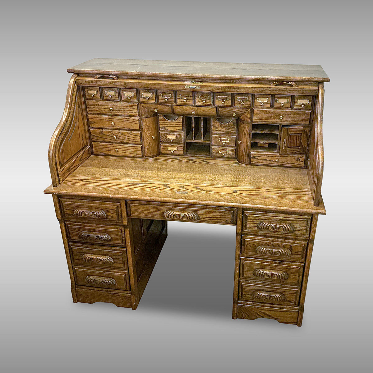 GOLDEN OAK S-ROLL DESK: Golden