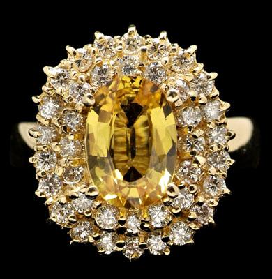 Golden sapphire, diamond ring,