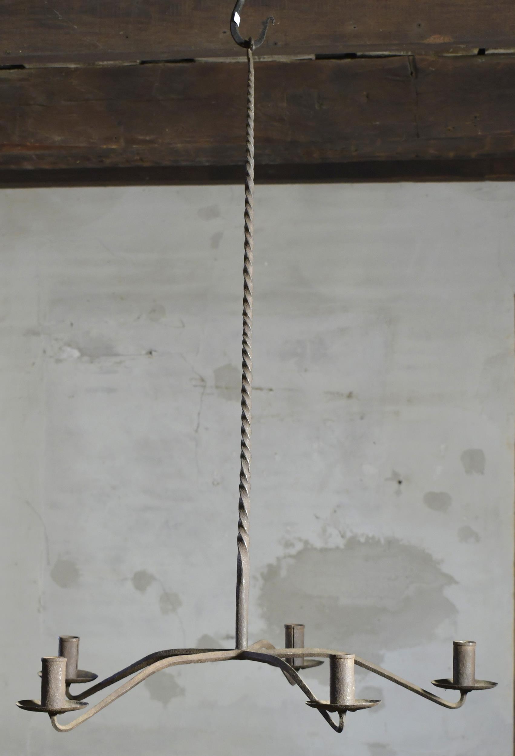 GOOD EARLY WROUGHT IRON CHANDELIER.