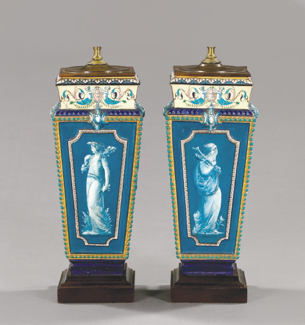 Good Pair of Enameled Pottery