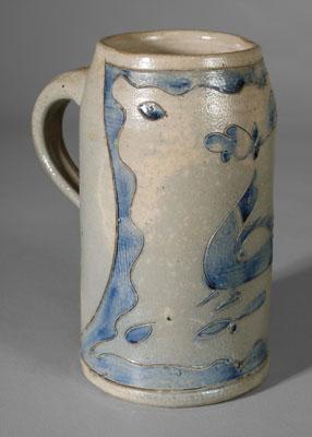 Good stoneware mug, incised bird in