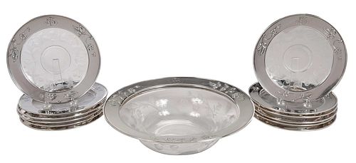 GORHAM STERLING MOUNTED GLASS FRUIT