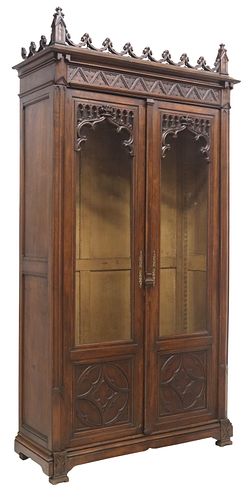 GOTHIC REVIVAL CARVED BOOKCASE/