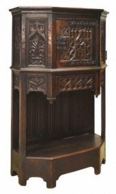 GOTHIC REVIVAL CARVED OAK CRED