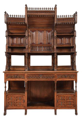 GOTHIC REVIVAL CARVED OAK SIDEBOARD