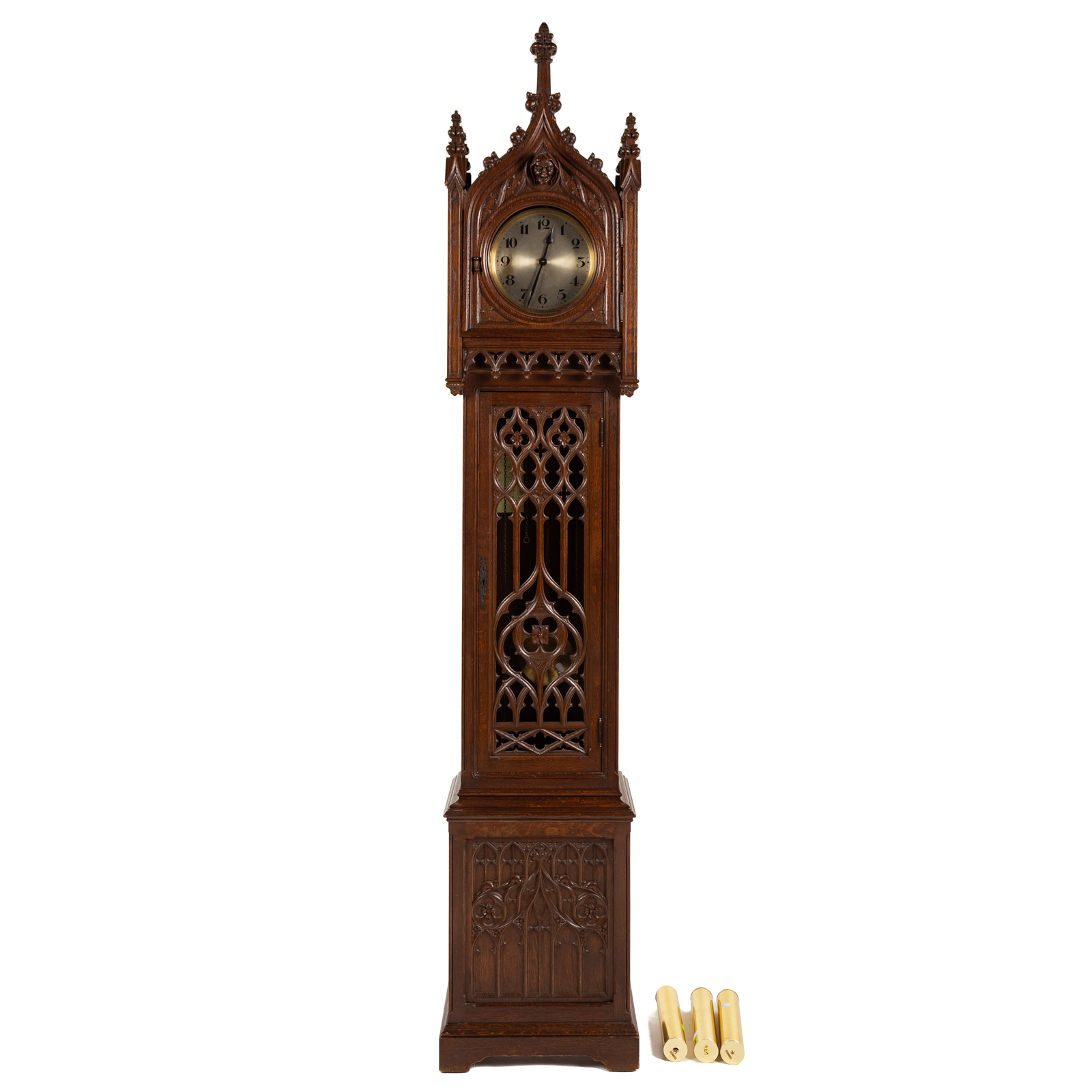 GOTHIC REVIVAL CARVED OAK TALL-CASE
